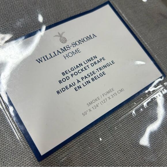 Williams Sonoma Belgian Linen Rod Pocket Drape Curtain 1 Panel Smoke Gray NEW - Picture 3 of 7